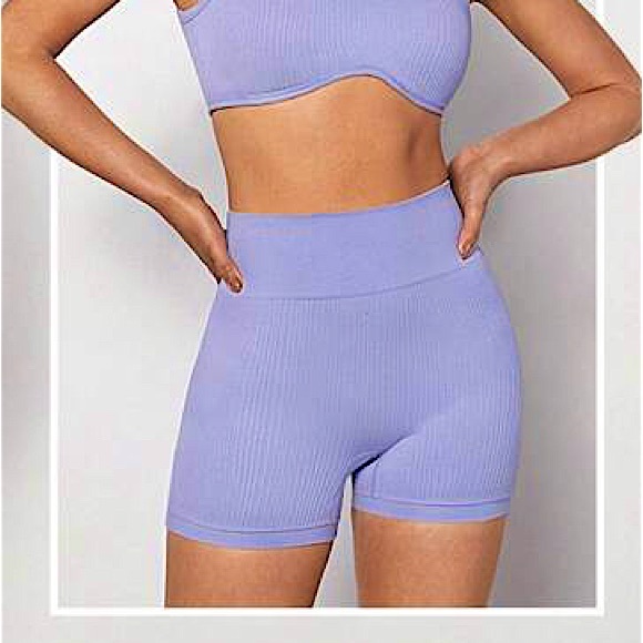Pants - High-Waist Seamless Ribbed Shorts in Lilac Purple